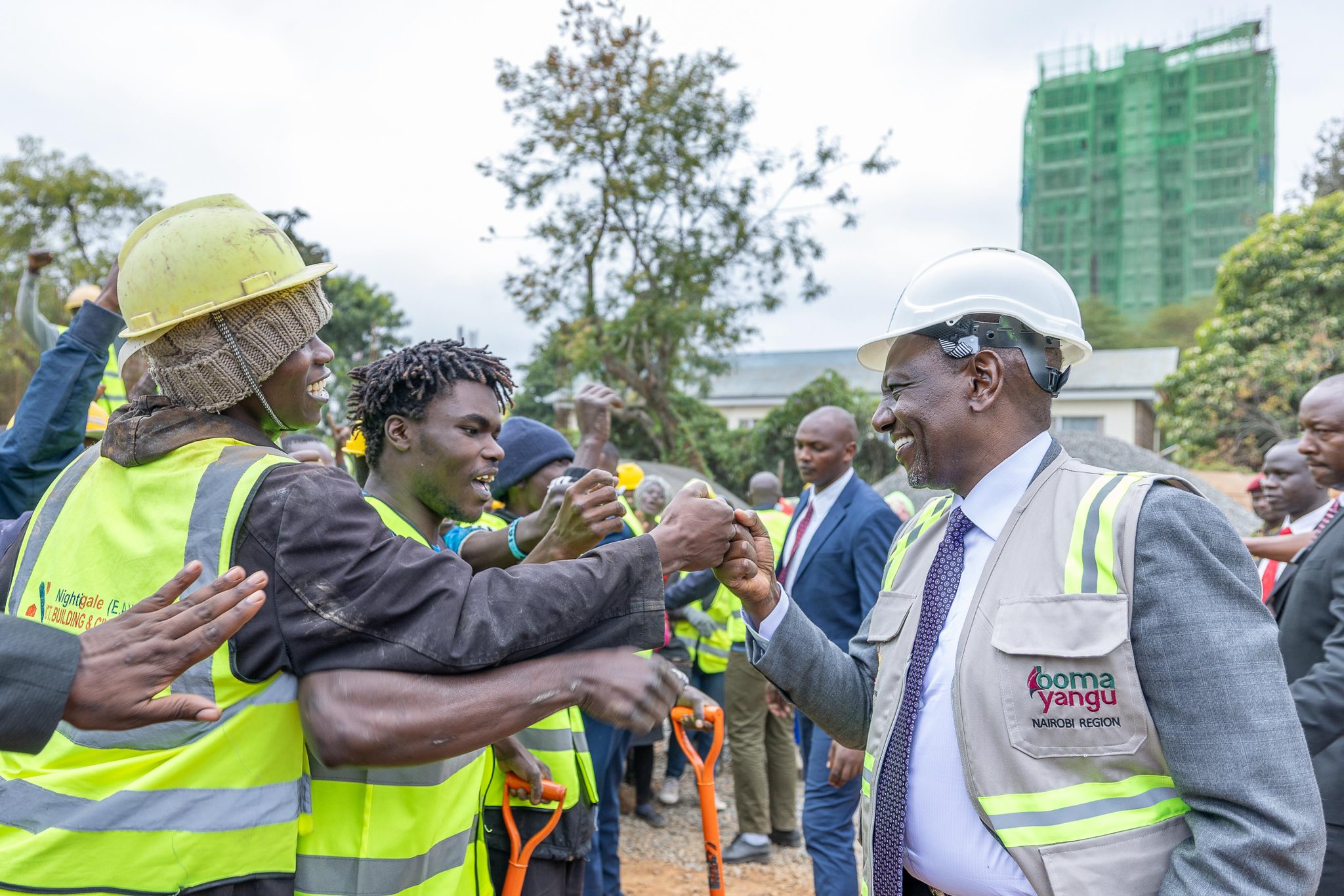 President William Ruto interacts with youths at a Boma Yangu construction site in Nairobi on July 9, 2025.
