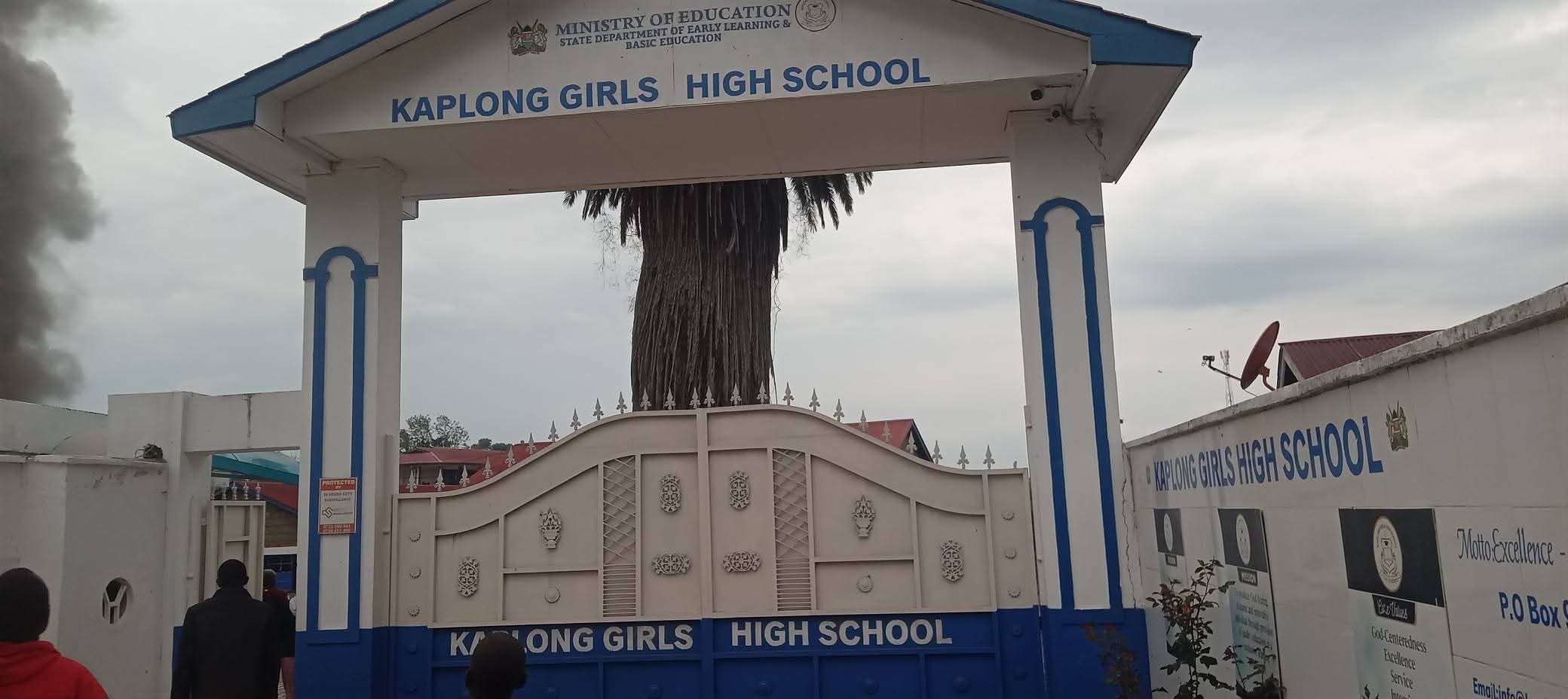 Entrance to Kaplong Girls National School in Sotik, Bomet County. It is one of school that has been hit by student unrest . Photo/Courtesy