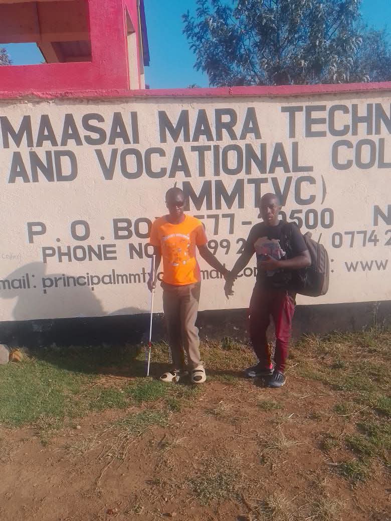 Johnston Kitoben when he made a stop over in Narok on his way to Nairobi. Johnston is walking to Nairobi to present a petition to parliament seek a reservation of an elective seat for Persons Living with Disability. Photo/Courtesy