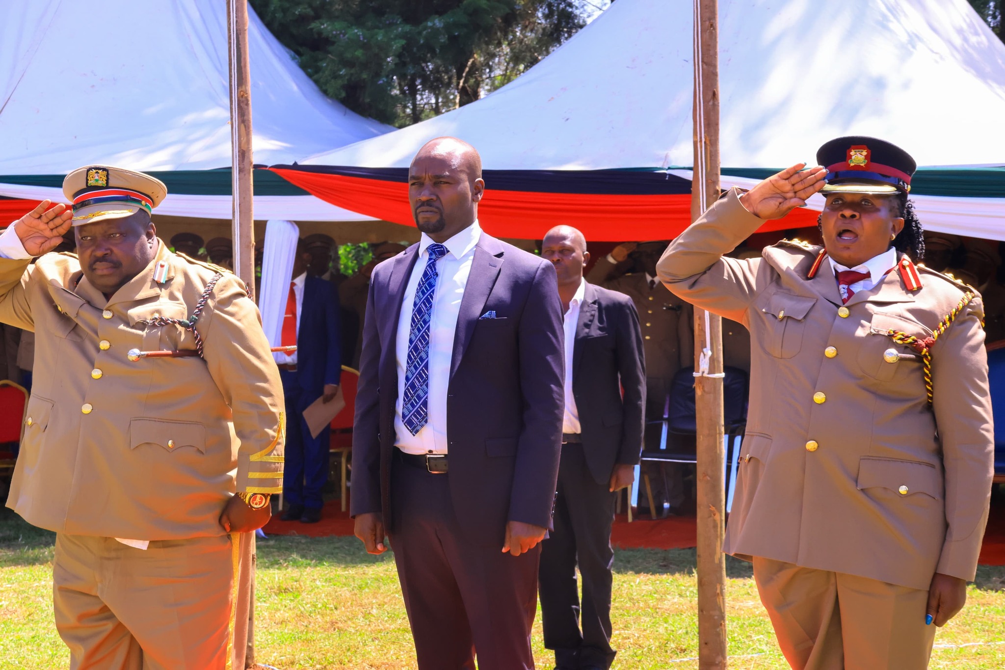 County Commissioner Leonard Mguse and  Bomet Governor Prof Hillary Barchok during this years Madaraka Day celebration. Barchok used the event to assure students under county scholarship program that his administration is continuing supporting them.