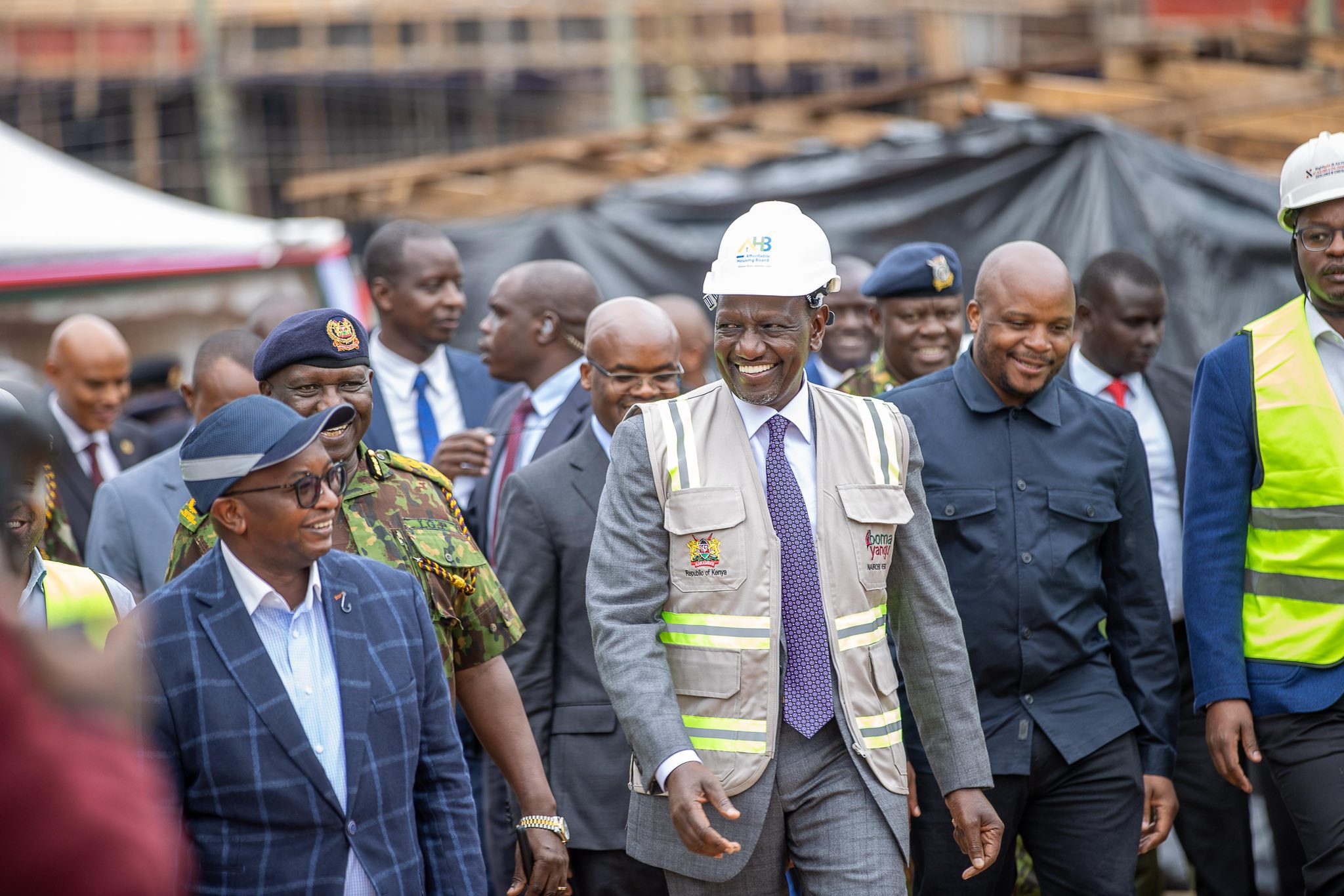 President William Ruto interacts with youths at a Boma Yangu construction site in Nairobi on July 9, 2025.