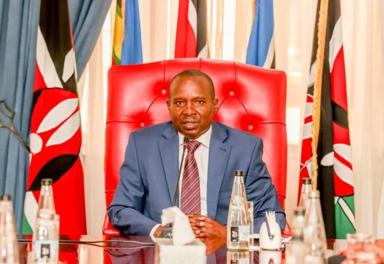 Deputy president Kithure Kindiki hodinbg meeting at his resident in Karen on Lamu Refinery. PHOTO/@_KithureKindiki/X