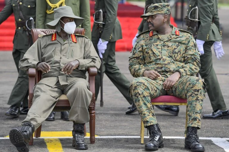 President Yoweri Museveni with Udandas Chief of Defence Muhoozi Kainerugaba during a past event. PHOTO/@mkainerugaba/X
