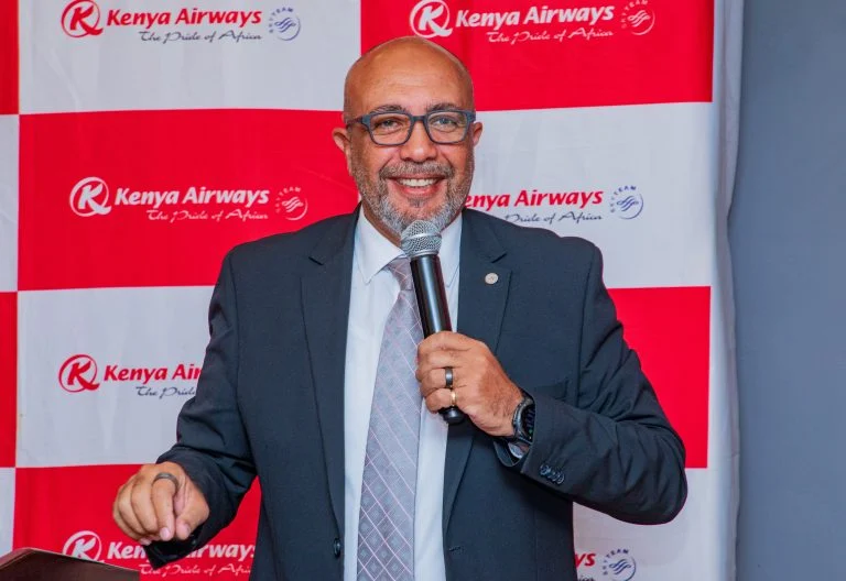 Kenya Airways acting MD and CEO Dr George Kamal during a media editors’ briefing in Nairobi on August 19, 2026. PHOTO/@KenyaAirways/X