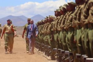 Interior CS Kipchumba Murkomen presiding over the passing-out ceremony of 705 police reservists at the Magado Field Training Camp in Meru County. PHOTO/@kipmurkomen/X