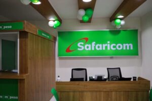 Inside office branded with Safaricom colours and logos. PHOTO/https://www.facebook.com/SafaricomPLC