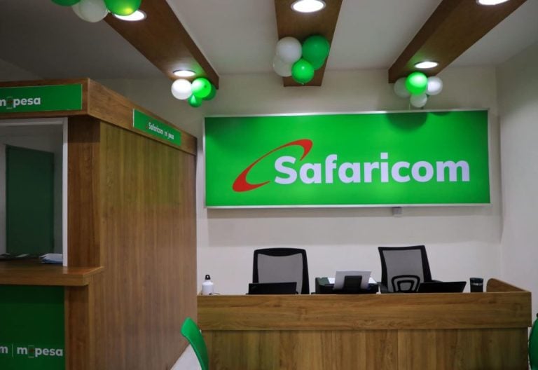 Inside office branded with Safaricom colours and logos. PHOTO/https://www.facebook.com/SafaricomPLC
