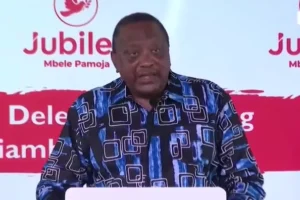 Retired President Uhuru Kenyatta addressing Jubilee Party delegates at a meeting in Kiambu on Monday, May 24, 2026.
