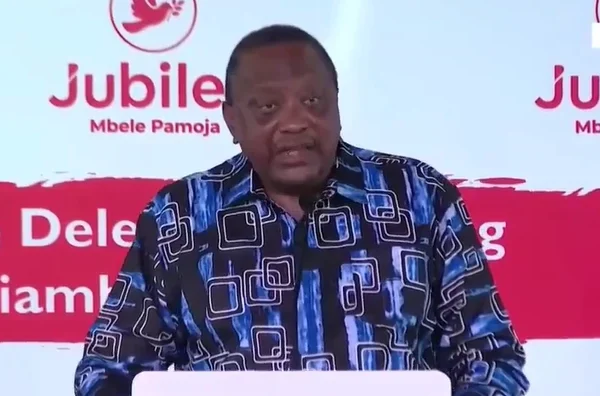 Retired President Uhuru Kenyatta addressing Jubilee Party delegates at a meeting in Kiambu on Monday, May 24, 2026.