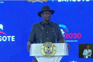 President Wiliam Ruto speaking during the groundbreaking of the Dangote East Africa Petroleum Refinery, Mokowe, Lamu County on Wednesday, September 30, 2026.PHOTO/@WilliamsRuto/X