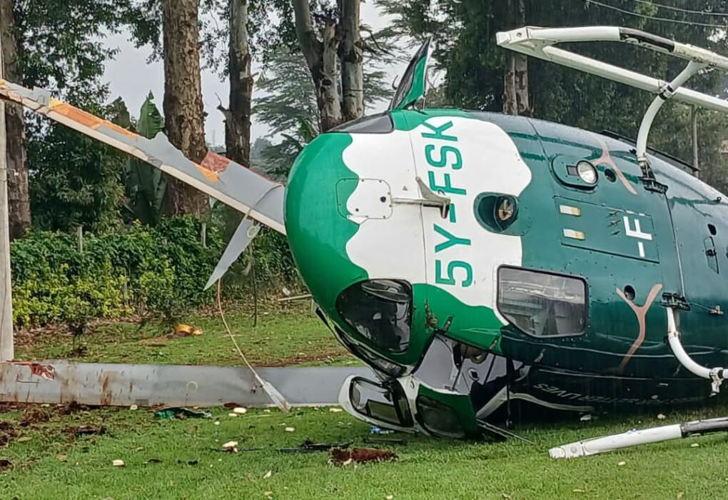 A helicopter crashed at the Kericho Golf Club in Kericho County on October 12, 2026. Photo: Handout.
