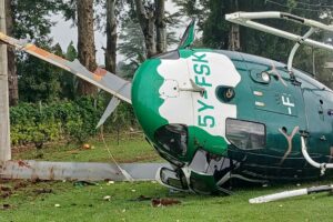 A helicopter crashed at the Kericho Golf Club in Kericho County on October 12, 2026. Photo: Handout.
